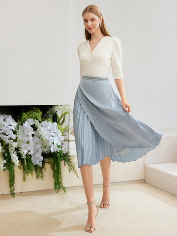 SOLID PLEATED WRAP SKIRT