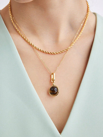 GOLD PLATED TIGER EYE BEADED BALL NECKLACE