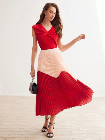TWO TONE PLEATED SKIRT