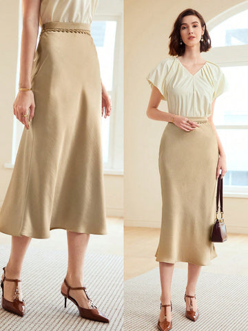 WOVEN SOLID COLOR SKIRT FOR WOMEN