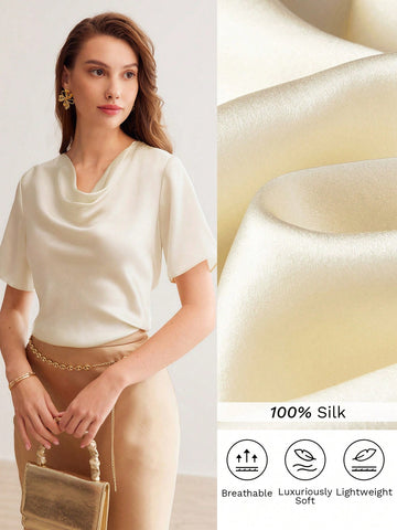 SILK COWL NECK SOLID BLOUSE