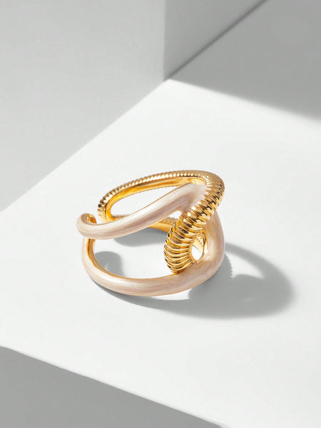 GOLD-TONE PLATED WHITE DRIP ENAMEL SPIRAL RING