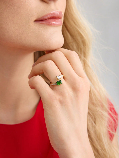 GOLD-PLATED GREEN CUBIC ZIRCONIA RING