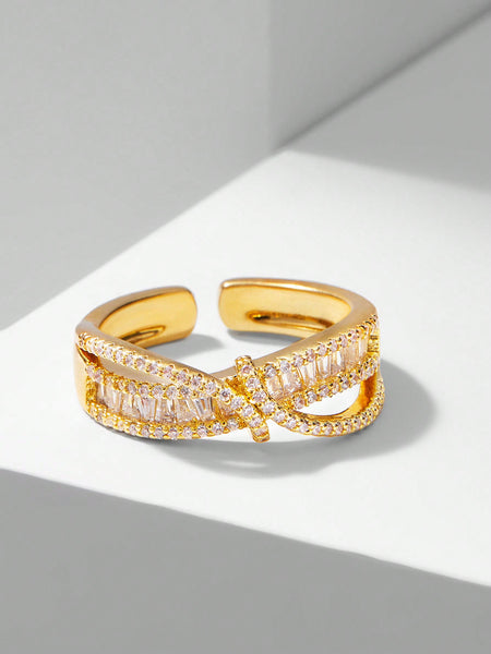GOLD-PLATED CROSSED MICRO PAVE CZ RING