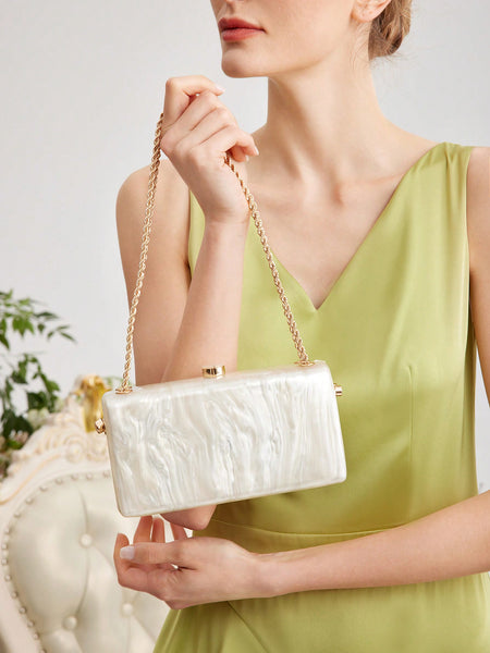 WOMEN'S ACRYLIC CHAIN CLUTCH BAG WITH RECTANGLE SHAPE FOR EVENING PARTY