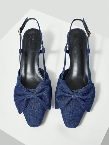 WOMEN'S COMFORTABLE LOW HEEL POINTED TOE SINGLE SHOES WITH BOWKNOT DECORATION