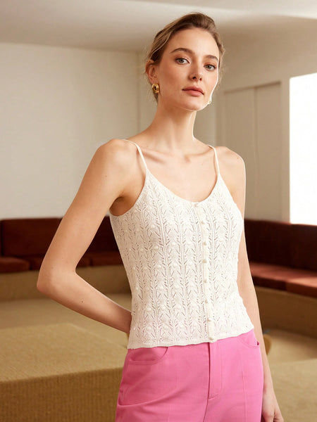 POINTELLE KNIT SOLID CAMI KNIT TOP