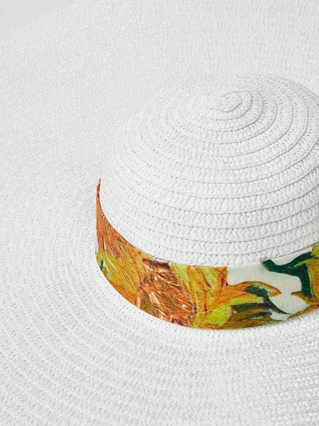 1PC WOMEN'S BOHEMIAN WOVEN WIDE BRIM STRAW HAT, SUITABLE FOR VACATION