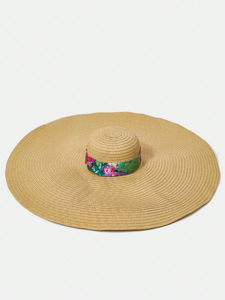 1PC WOMEN'S BOHEMIAN WOVEN LARGE BRIM STRAW SUN HAT, SUITABLE FOR VACATION