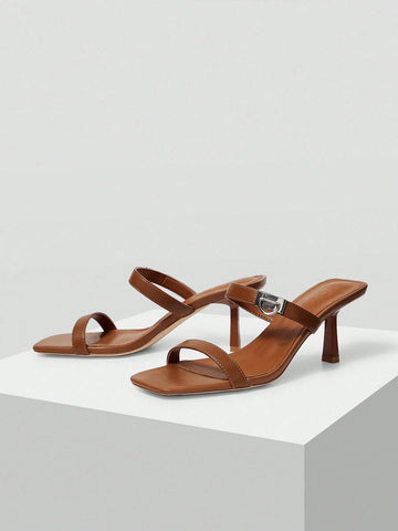 D-RING DETAIL SQUARE TOE MULE HEELED SANDALS