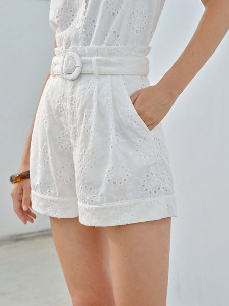 SOLID SCHIFFY PAPERBAG WAIST BUCKLE BELTED SHORTS