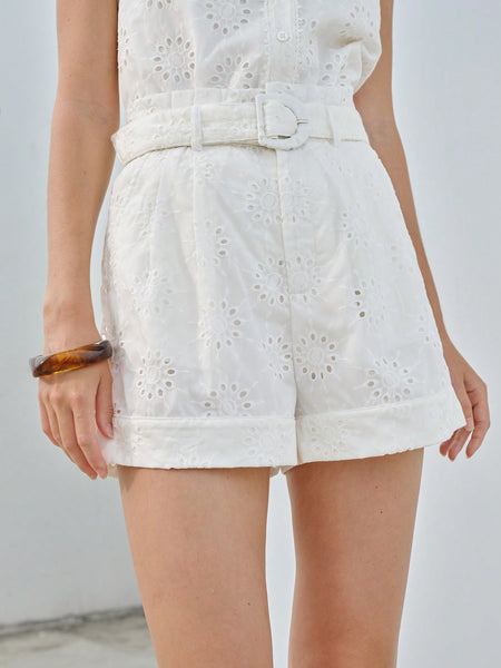 SOLID SCHIFFY PAPERBAG WAIST BUCKLE BELTED SHORTS