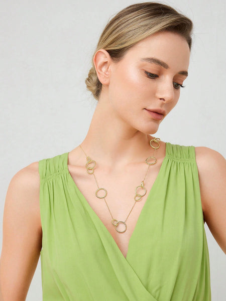 GOLD-PLATED HOLLOW OUT CIRCLE LONG CHAIN NECKLACE