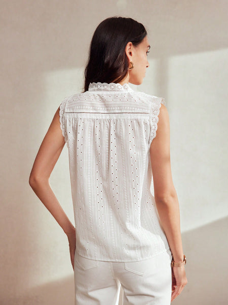 MOTF Classy SOLID COLOR LACE V-NECK SCHIFFY SLEEVELESS BLOUSE FOR SUMMER