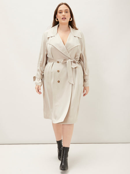 PLUS DOUBLE BREASTED BELTED TRENCH COAT