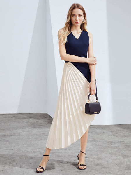 PLEATED TWO-TONE DRESS