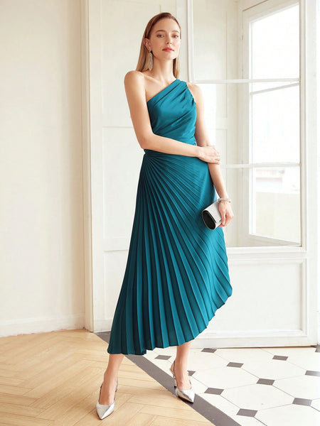 PLEATED ONE SHOULDER DRESS