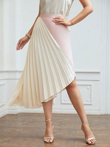 PLEATED TWO-TONE SKIRT WITHOUT BELT