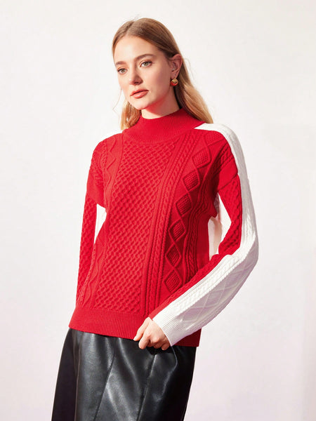 TWO-TONE CABLE KNIT SWEATER