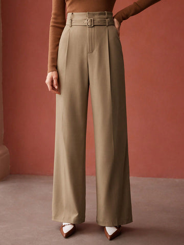 BELTED HIGH-WAIST SUIT PANTS
