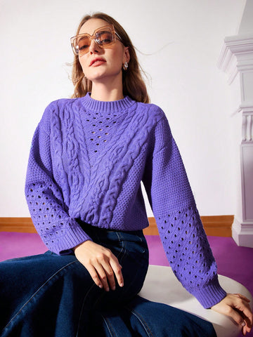 HOLLOW OUT DESIGN CABLE KNIT SWEATER