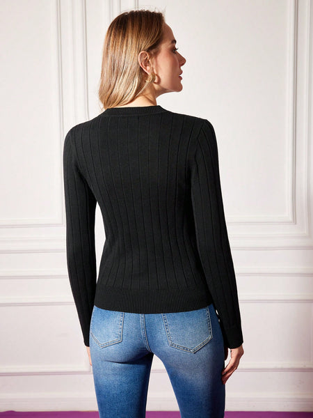 RIBBED BUTTON DETAIL KNIT SWEATER