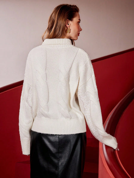 SEQUIN CABLE KNIT TURTLENECK SWEATER