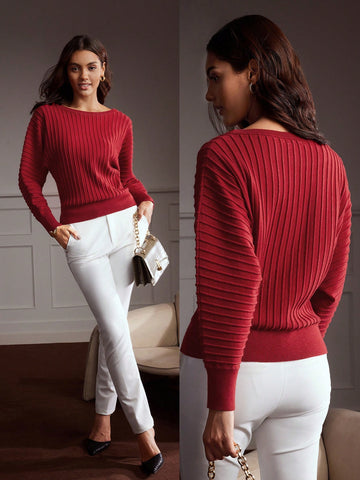 SOLID BATWING SLEEVE SWEATER