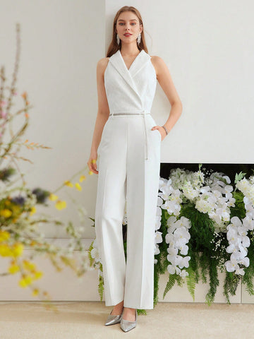WOVEN STRUCTURED PRESS CREASE JUMPSUIT