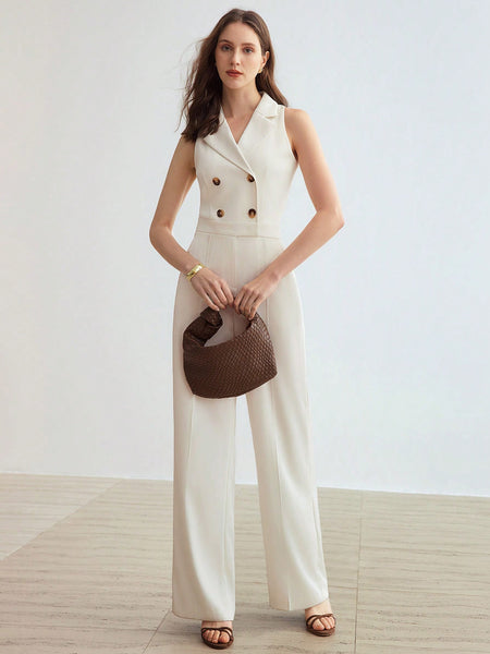 STRUCTURED DOUBLE BREASTED PRESS CREASE JUMPSUIT