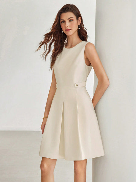 SOLID FOLD PLEATED DRESS