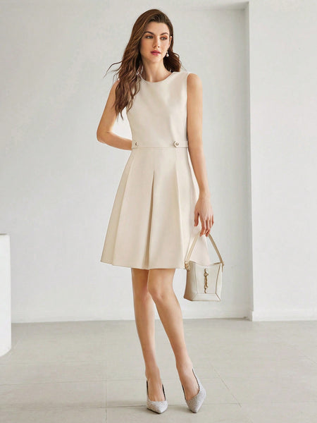 SOLID FOLD PLEATED DRESS