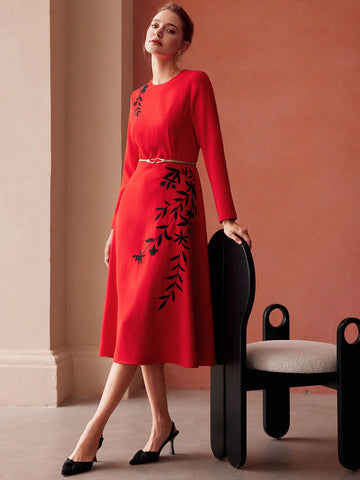 POLYESTER EMBROIDERY FLORAL DRESS WITHOUT BELT